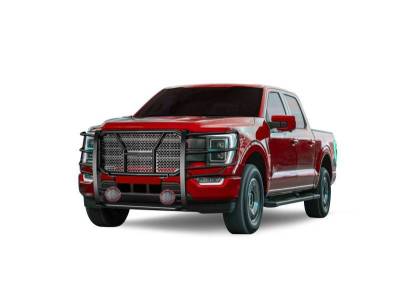 Black Horse Off Road - RUGGED Heavy Duty Grille Guard With Set of 5.3" Red Trim Rings LED Flood Lights-Black-2021-2024 Ford F-150|Black Horse Off Road - Image 5