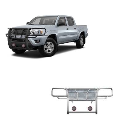 RUGGED Heavy Duty Grille Guard With Set of 5.3" Red Trim Rings LED Flood Lights-Black-2005-2015 Toyota Tacoma|Black Horse Off Road