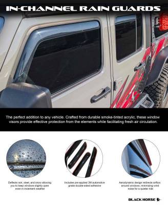 Black Horse Off Road - Black Horse Off Road [BHOR] |In Channel Rain Guard/Wind Deflectors|2007-2017 Jeep Wrangler |Smoke,4Pcs|#1494249IN - Image 4