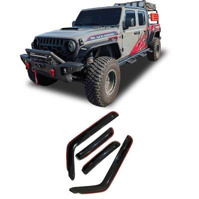 Black Horse Off Road [BHOR] |In Channel Rain Guard/Wind Deflectors|2018-2024 Jeep Wrangler |Smoke,4Pcs|#1494811IN