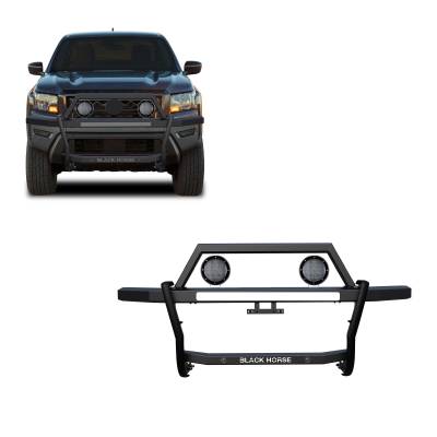 RAMBLER Grille Guard With Set of 5.3" Black Trim Rings LED Flood Lights-Black-2022-2024 Nissan Frontier|Black Horse Off Road