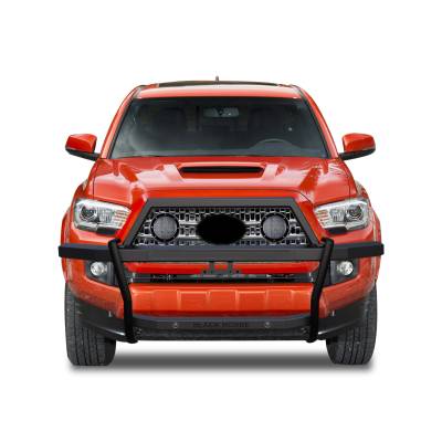 RAMBLER Grille Guard With Set of 5.3" Black Trim Rings LED Flood Lights-Black-2005-2023 Toyota Tacoma|Black Horse Off Road