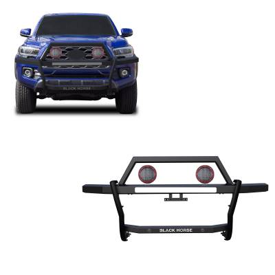 RAMBLER Grille Guard With Set of 5.3" Red Trim Rings LED Flood Lights-Black-2010-2024 Toyota 4Runner|Black Horse Off Road