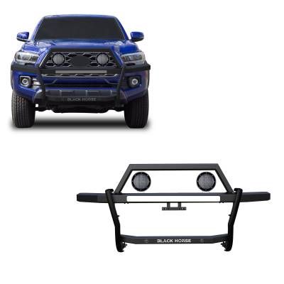 RAMBLER Grille Guard With Set of 5.3" Black Trim Rings LED Flood Lights-Black-2010-2024 Toyota 4Runner|Black Horse Off Road