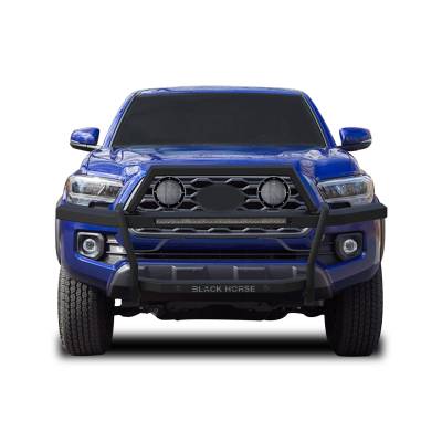 RAMBLER Grille Guard With Set of 5.3" Black Trim Rings LED Flood Lights and 30" LED Bar Single Row-Black-2010-2024 Toyota 4Runner|Black Horse Off Road