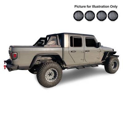 Black Horse Off Road - ARMOUR II Roll Bar With 2 Set of 5.3".Black Trim Rings LED Flood Lights-Black-2019-2024 Jeep Gladiator|Black Horse Off Road - Image 3