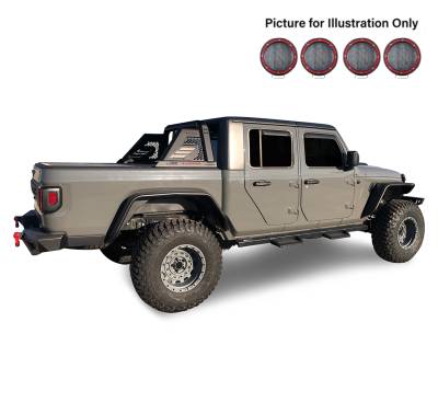 Black Horse Off Road - ARMOUR II Roll Bar With 2 Sets of 5.3" Red Trim Rings LED Flood Lights-Black-2019-2024 Jeep Gladiator|Black Horse Off Road - Image 3