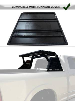 Black Horse Off Road - ARMOUR II Roll Bar Ladder Rack W/Basket With 2 Set of 5.3".Black Trim Rings LED Flood Lights-Black-2019-2024 Jeep Gladiator|Black Horse Off Road - Image 18