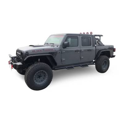 Black Horse Off Road - ARMOUR II Roll Bar Ladder Rack W/Basket With 2 Sets of 5.3" Red Trim Rings LED Flood Lights-Black-2019-2024 Jeep Gladiator|Black Horse Off Road - Image 9