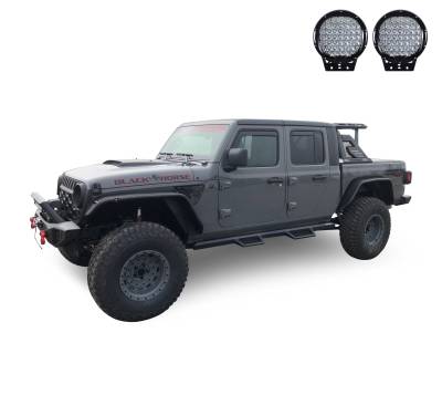 Black Horse Off Road - ARMOUR II Roll Bar Ladder Rack W/Basket With Set of 9" Black Round LED Light-Black-2019-2024 Jeep Gladiator|Black Horse Off Road - Image 9