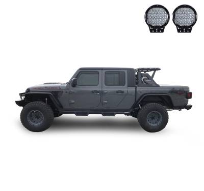 Black Horse Off Road - ARMOUR II Roll Bar Ladder Rack W/Basket With Set of 9" Black Round LED Light-Black-2019-2024 Jeep Gladiator|Black Horse Off Road - Image 10