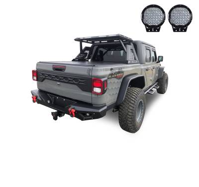 Black Horse Off Road - ARMOUR II Roll Bar Ladder Rack W/Basket With Set of 9" Black Round LED Light-Black-2019-2024 Jeep Gladiator|Black Horse Off Road - Image 11