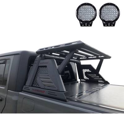 Black Horse Off Road - ARMOUR II Roll Bar Ladder Rack W/Basket With Set of 9" Black Round LED Light-Black-2019-2024 Jeep Gladiator|Black Horse Off Road - Image 12