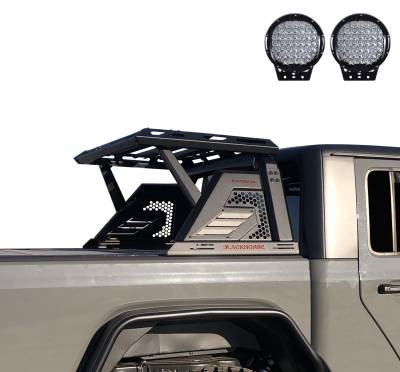 Black Horse Off Road - ARMOUR II Roll Bar Ladder Rack W/Basket With Set of 9" Black Round LED Light-Black-2019-2024 Jeep Gladiator|Black Horse Off Road - Image 14