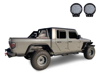 Black Horse Off Road - ARMOUR II Roll Bar With Set of 9" Black Round LED Light-Black-2019-2024 Jeep Gladiator|Black Horse Off Road - Image 5