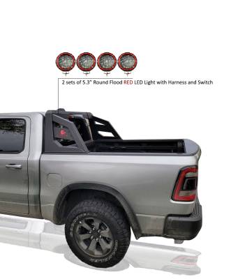Black Horse Off Road - ARMOUR Roll Bar With 2 Sets of 5.3" Red Trim Rings LED Flood Lights-Matte Black-2005-2021 Nissan Frontier|Black Horse Off Road - Image 8