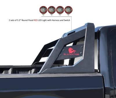 Black Horse Off Road - ARMOUR Roll Bar With 2 Sets of 5.3" Red Trim Rings LED Flood Lights-Matte Black-2005-2021 Nissan Frontier|Black Horse Off Road - Image 9