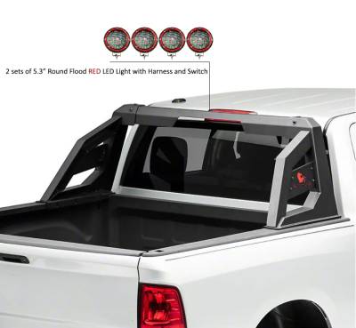 Black Horse Off Road - ARMOUR Roll Bar With 2 Sets of 5.3" Red Trim Rings LED Flood Lights-Matte Black-2005-2021 Nissan Frontier|Black Horse Off Road - Image 10