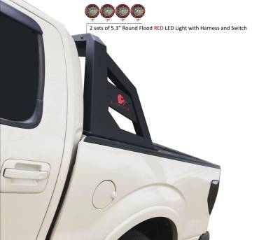 Black Horse Off Road - ARMOUR Roll Bar With 2 Sets of 5.3" Red Trim Rings LED Flood Lights-Matte Black-2005-2021 Nissan Frontier|Black Horse Off Road - Image 11