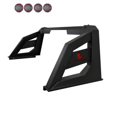 ARMOUR Roll Bar With 2 Sets of 5.3" Red Trim Rings LED Flood Lights-Matte Black-Ram,Silverado and Sierra F-150/Titan/Tundra|Black Horse Off Road