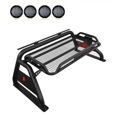 ATLAS Roll Bar Ladder Rack With 2 Set of 5.3".Black Trim Rings LED Flood Lights-Black-2005-2021 Nissan Frontier|Black Horse Off Road