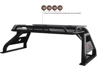 Black Horse Off Road - ATLAS Roll Bar Ladder Rack With 2 Sets of 5.3" Red Trim Rings LED Flood Lights-Black-2005-2021 Nissan Frontier|Black Horse Off Road - Image 4