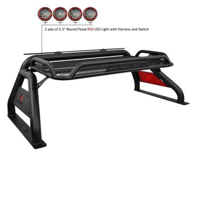 Black Horse Off Road - ATLAS Roll Bar Ladder Rack With 2 Sets of 5.3" Red Trim Rings LED Flood Lights-Black-2005-2021 Nissan Frontier|Black Horse Off Road - Image 5