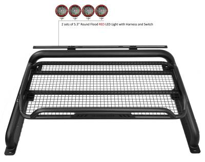 Black Horse Off Road - ATLAS Roll Bar Ladder Rack With 2 Sets of 5.3" Red Trim Rings LED Flood Lights-Black-2005-2021 Nissan Frontier|Black Horse Off Road - Image 6