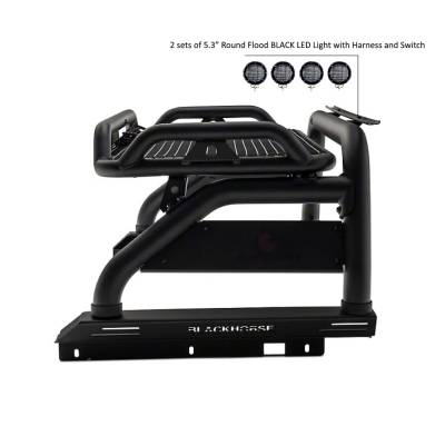 Black Horse Off Road - ATLAS Roll Bar Ladder Rack With 2 Set of 5.3".Black Trim Rings LED Flood Lights-Black-Colorado/Canyon|Black Horse Off Road - Image 3