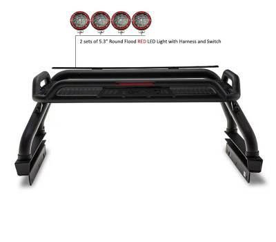 Black Horse Off Road - ATLAS Roll Bar Ladder Rack With 2 Sets of 5.3" Red Trim Rings LED Flood Lights-Black-Colorado/Canyon|Black Horse Off Road - Image 15