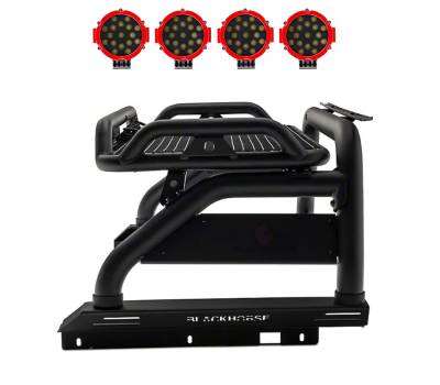 Black Horse Off Road - ATLAS Roll Bar Ladder Rack With 2 pairs of 7.0" Red Trim Rings LED Flood Lights-Black-Colorado/Canyon|Black Horse Off Road - Image 10