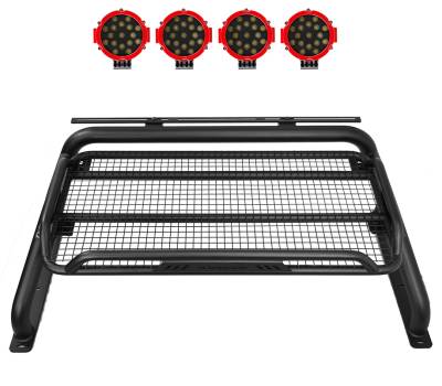 Black Horse Off Road - ATLAS Roll Bar Ladder Rack With 2 pairs of 7.0" Red Trim Rings LED Flood Lights-Black-Colorado/Canyon|Black Horse Off Road - Image 11
