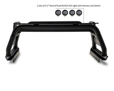 Black Horse Off Road - ATLAS Roll Bar Ladder Rack With 2 Set of 5.3".Black Trim Rings LED Flood Lights-Black-2005-2021 Nissan Frontier|Black Horse Off Road - Image 14