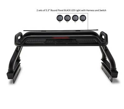 Black Horse Off Road - ATLAS Roll Bar Ladder Rack With 2 Set of 5.3".Black Trim Rings LED Flood Lights-Black-2005-2021 Nissan Frontier|Black Horse Off Road - Image 15