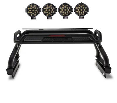 Black Horse Off Road - ATLAS Roll Bar Ladder Rack With 2 pairs of 7.0&quot; Black Trim Rings LED Flood Lights-Black-2019-2024 Ford Ranger|Black Horse Off Road - Image 3