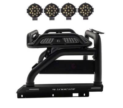 Black Horse Off Road - ATLAS Roll Bar Ladder Rack With 2 pairs of 7.0&quot; Black Trim Rings LED Flood Lights-Black-2019-2024 Ford Ranger|Black Horse Off Road - Image 4