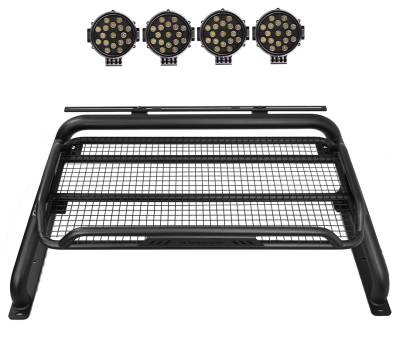 Black Horse Off Road - ATLAS Roll Bar Ladder Rack With 2 pairs of 7.0&quot; Black Trim Rings LED Flood Lights-Black-2019-2024 Ford Ranger|Black Horse Off Road - Image 5