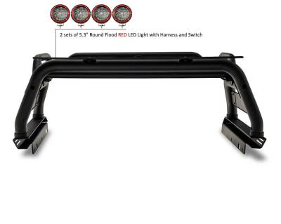 Black Horse Off Road - ATLAS Roll Bar Ladder Rack With 2 Sets of 5.3&quot; Red Trim Rings LED Flood Lights-Black-2019-2024 Ford Ranger|Black Horse Off Road - Image 2