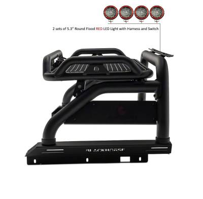 Black Horse Off Road - ATLAS Roll Bar Ladder Rack With 2 Sets of 5.3&quot; Red Trim Rings LED Flood Lights-Black-2019-2024 Ford Ranger|Black Horse Off Road - Image 13