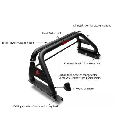 Black Horse Off Road - Classic Roll Bar-Black-2009-2018 Ram 1500/2000-2024 Ram 2500-3500-F-150/2001-2024 Sierra&Silverado 2500-3500/2007-2024 Tundra/2017-2024 Titan|Black Horse Off Road - Image 6