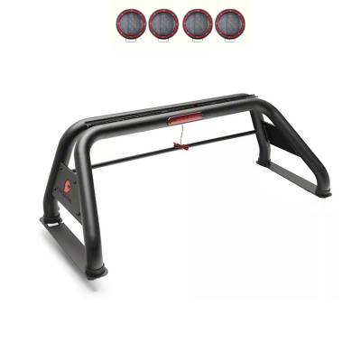 CLASSIC Roll Bar With 2 Sets of 5.3" Red Trim Rings LED Flood Lights-Black-2005-2021 Nissan Frontier|Black Horse Off Road