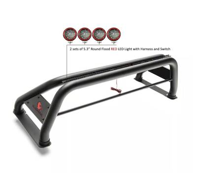 Black Horse Off Road - CLASSIC Roll Bar With 2 Sets of 5.3" Red Trim Rings LED Flood Lights-Black-2005-2021 Nissan Frontier|Black Horse Off Road - Image 8