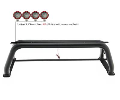 Black Horse Off Road - CLASSIC Roll Bar With 2 Sets of 5.3" Red Trim Rings LED Flood Lights-Black-2005-2021 Nissan Frontier|Black Horse Off Road - Image 10