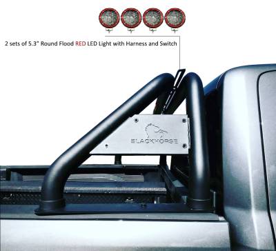 Black Horse Off Road - CLASSIC Roll Bar With 2 Sets of 5.3" Red Trim Rings LED Flood Lights-Black-2005-2021 Nissan Frontier|Black Horse Off Road - Image 12