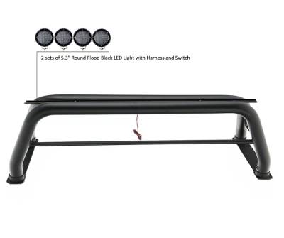 Black Horse Off Road - CLASSIC Roll Bar With 2 Set of 5.3".Black Trim Rings LED Flood Lights-Black-Dodge/Ram 2500/3500, Chevrolet/GMC Silverado/Sierra 1500/2500 HD/3500/3500 HD, Ford F-150, Toyota Tundra, Nissan Titan|Black Horse Off Road - Image 3
