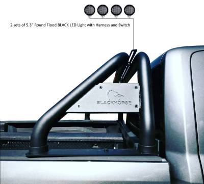 Black Horse Off Road - CLASSIC Roll Bar With 2 Set of 5.3".Black Trim Rings LED Flood Lights-Black-Dodge/Ram 2500/3500, Chevrolet/GMC Silverado/Sierra 1500/2500 HD/3500/3500 HD, Ford F-150, Toyota Tundra, Nissan Titan|Black Horse Off Road - Image 5