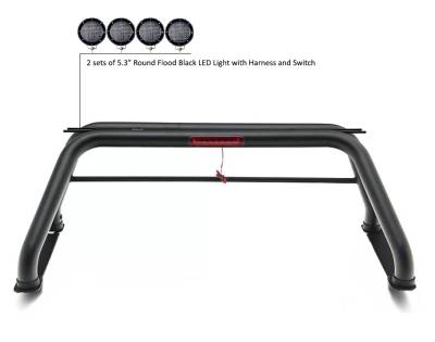Black Horse Off Road - CLASSIC Roll Bar With 2 Set of 5.3".Black Trim Rings LED Flood Lights-Black-Dodge/Ram 2500/3500, Chevrolet/GMC Silverado/Sierra 1500/2500 HD/3500/3500 HD, Ford F-150, Toyota Tundra, Nissan Titan|Black Horse Off Road - Image 6