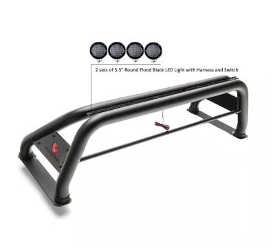 Black Horse Off Road - CLASSIC Roll Bar With 2 Set of 5.3".Black Trim Rings LED Flood Lights-Black-Dodge/Ram 2500/3500, Chevrolet/GMC Silverado/Sierra 1500/2500 HD/3500/3500 HD, Ford F-150, Toyota Tundra, Nissan Titan|Black Horse Off Road - Image 7