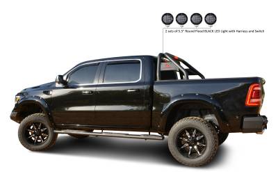 Black Horse Off Road - CLASSIC Roll Bar With 2 Set of 5.3".Black Trim Rings LED Flood Lights-Black-Dodge/Ram 2500/3500, Chevrolet/GMC Silverado/Sierra 1500/2500 HD/3500/3500 HD, Ford F-150, Toyota Tundra, Nissan Titan|Black Horse Off Road - Image 13
