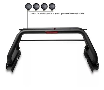 Black Horse Off Road - CLASSIC Roll Bar With 2 Set of 5.3".Black Trim Rings LED Flood Lights-Black-2005-2024 Toyota Tacoma|Black Horse Off Road - Image 4